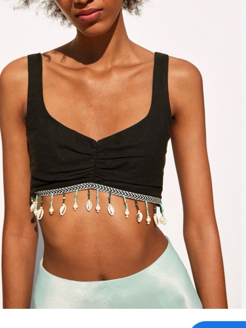Zara Black Crop Tank with Shell Fringe